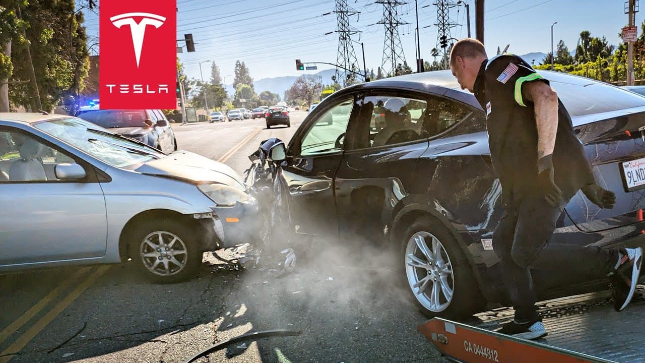 Self-Driving Tesla Crashes Head-On poster